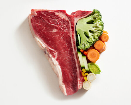 Bbq T Bone Steak On White Background As Eat Less Meat Symbol