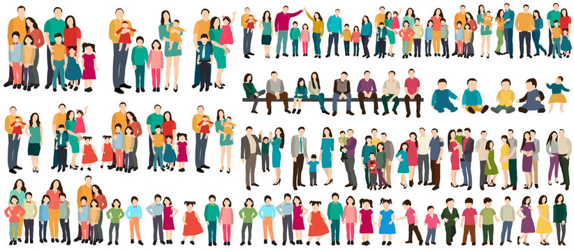 set of people without face flat design, isolated, vector