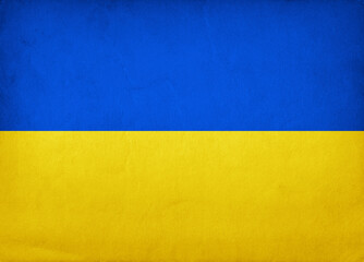 Retro flag of Ukraine with grunge texture.