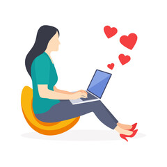 Woman send love mails, chatting illustration.