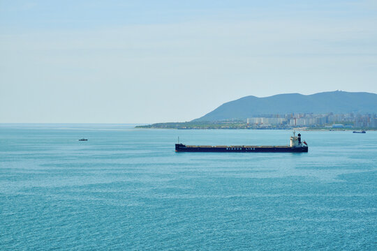 Novorossiysk, RUSSIA - May 03, 2021: Sea port in Novorossiysk with tankers being loaded. 