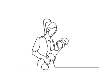 bodybuilder athlete a woman lifts dumbbells