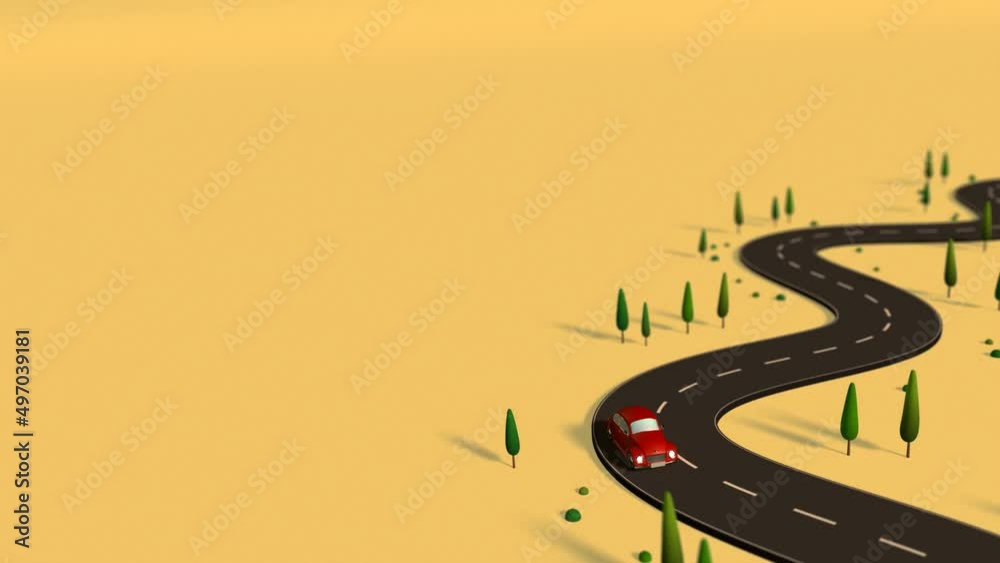 Wall mural 3d animation - animation of a running red car. it runs forever without interruption.