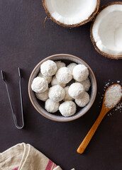 Coconut candy or cookies. Dessert. Coconut. Vegetarian food.