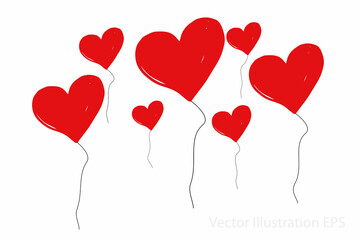 Fototapeta na wymiar Heart shaped red balloons with black balloon threads. Vector illustration according to the concept of simplicity
