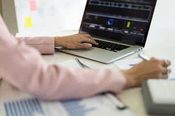 Financial advisors work on investment analysis and financial planning. Concept of investment portfolio adjustment planning and business risk analysis.