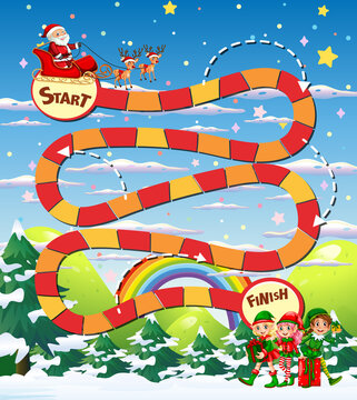 Snake and ladders game template with Christmas theme