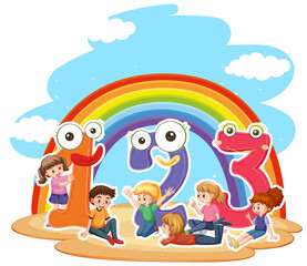 Number 123 with face expression and children characters