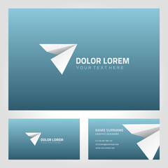 Collection realistic business card template paper plane origami design with place for text vector illustration. Set flying idea craft airplane with contacts information for communication