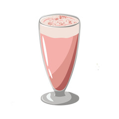 Rose latte in glass with white background. Pink latte. Vector illustration 