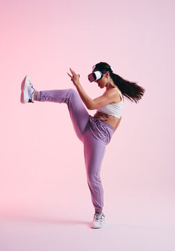 Woman Fighting In An Immersive Virtual Reality Game