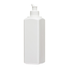 Cosmetic bottles with dispenser or sprayer isolated on white background. Bottle for ketchup, mustard, sauce. Antimicrobial liquid gel. Hand hygiene. Liquid soap. Cleaning agent.