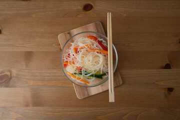 Vegan food cellophane noodles with vegetables.