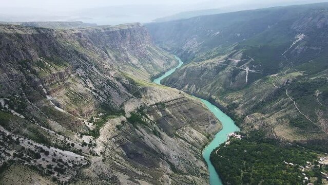 Sulak canyon - the deepest canyon in Europe. Drone view.