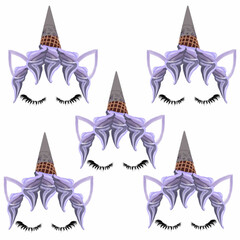 holiday confetti sequins unicorn ice cream unicorn horn in the form of an ice cream cone hair lilac cream ice cream unicorn eyelashes birthday children's birthday lavender unicorn with ice cream in th