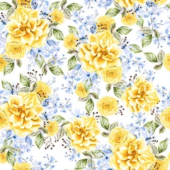 Foto op Canvas Watercolor seamless pattern with yellow and blue  flowers. © knopazyzy