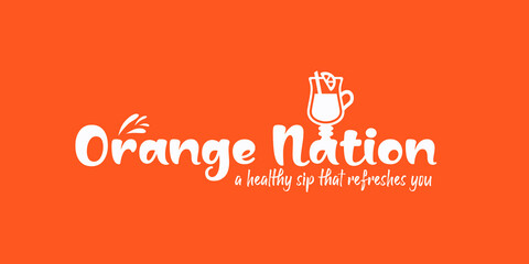 Juice and cold drink business logo name idea and suggestion - Orange Nation, Juice Bar Business tag line Slogan idea - A healthy sip that refreshes you