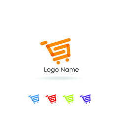 S Shopping Logo, Trolley shope and letter S logo vector. Abstract business logo design.