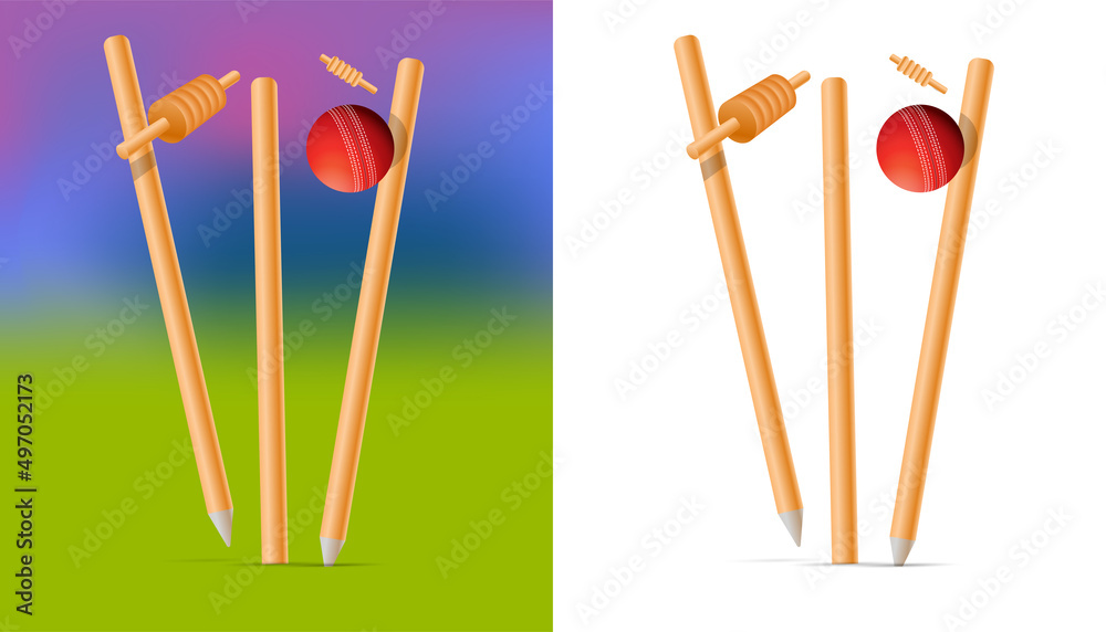 Wall mural cricket ball hitting wickets out, cricket concept