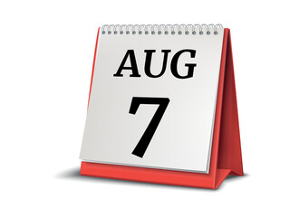 August 7. Calendar on white background. 3D illustration.