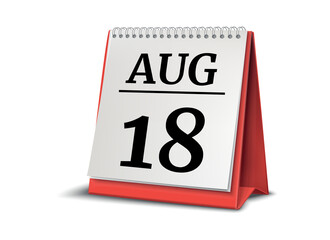 August 18. Calendar on white background. 3D illustration.