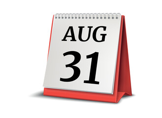 August 31. Calendar on white background. 3D illustration.