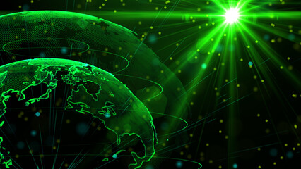 Digital green planet of Earth, 3D animation