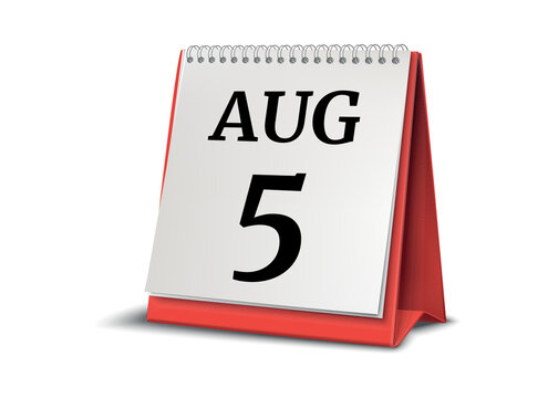 August 5. Calendar on white background. 3D illustration.