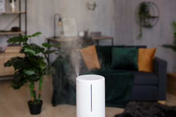 working air humidifier in living room with modern scandinavian interior