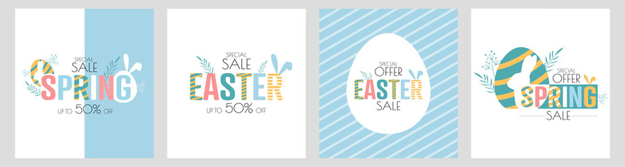 Spring, Easter sale set. Modern minimal design for Sales. Flat vector illustration