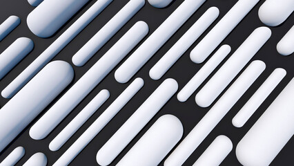 Abstract background pattern of white shapes on black surface 3d render