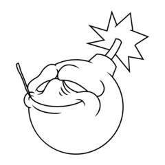 Coloring illustration of cartoon smiling bomb