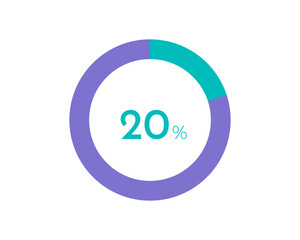 20 Percentage pie diagrams on the white background, pie chart for Your documents, reports, 20% circle percentage diagrams for infographics