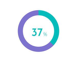 37 Percentage pie diagrams on the white background, pie chart for Your documents, reports, 37% circle percentage diagrams for infographics