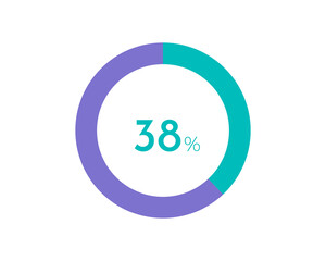 38 Percentage pie diagrams on the white background, pie chart for Your documents, reports, 38% circle percentage diagrams for infographics