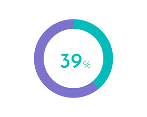 39 Percentage pie diagrams on the white background, pie chart for Your documents, reports, 39% circle percentage diagrams for infographics