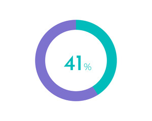 41 Percentage pie diagrams on the white background, pie chart for Your documents, reports, 41% circle percentage diagrams for infographics