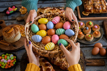 Hands of two women with Easter eggs