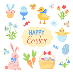 Traditional Easter symbols and elements set. - 497055337