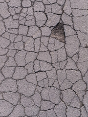 Old road background - surface of gray cracked asphalt close up