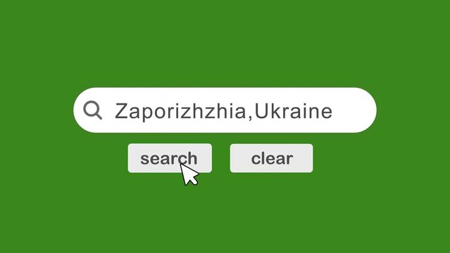 Search Bar Zaporizhzhia Ukraine with click Animation On Green Background
