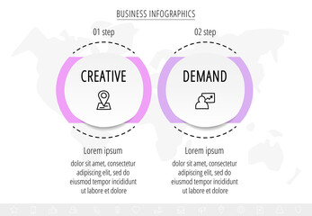 Modern 3D vector illustration. Circular infographic template with two elements. Contains icons and text. Designed for business, presentations, web design, 2-step diagrams.