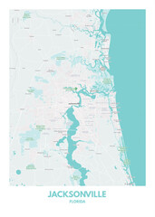 Poster Jacksonville - Florida map. Road map. Illustration of Jacksonville - Florida streets. Transportation network. Printable poster format.