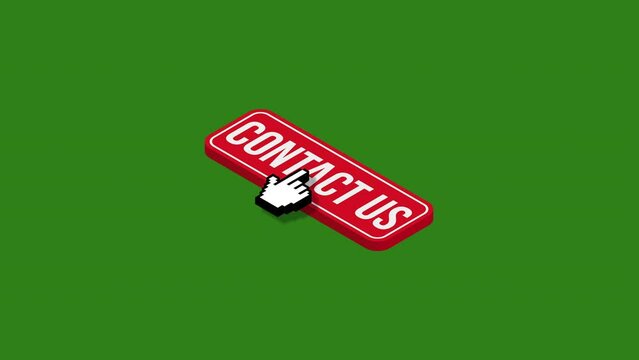 Click contact us isometric button animation.green background.4K motion animation.