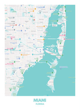 Poster Miami - Florida map. Road map. Illustration of Miami - Florida streets. Transportation network. Printable poster format.