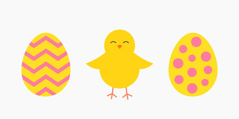 Easter eggs and chick symbols. Cute Easter.