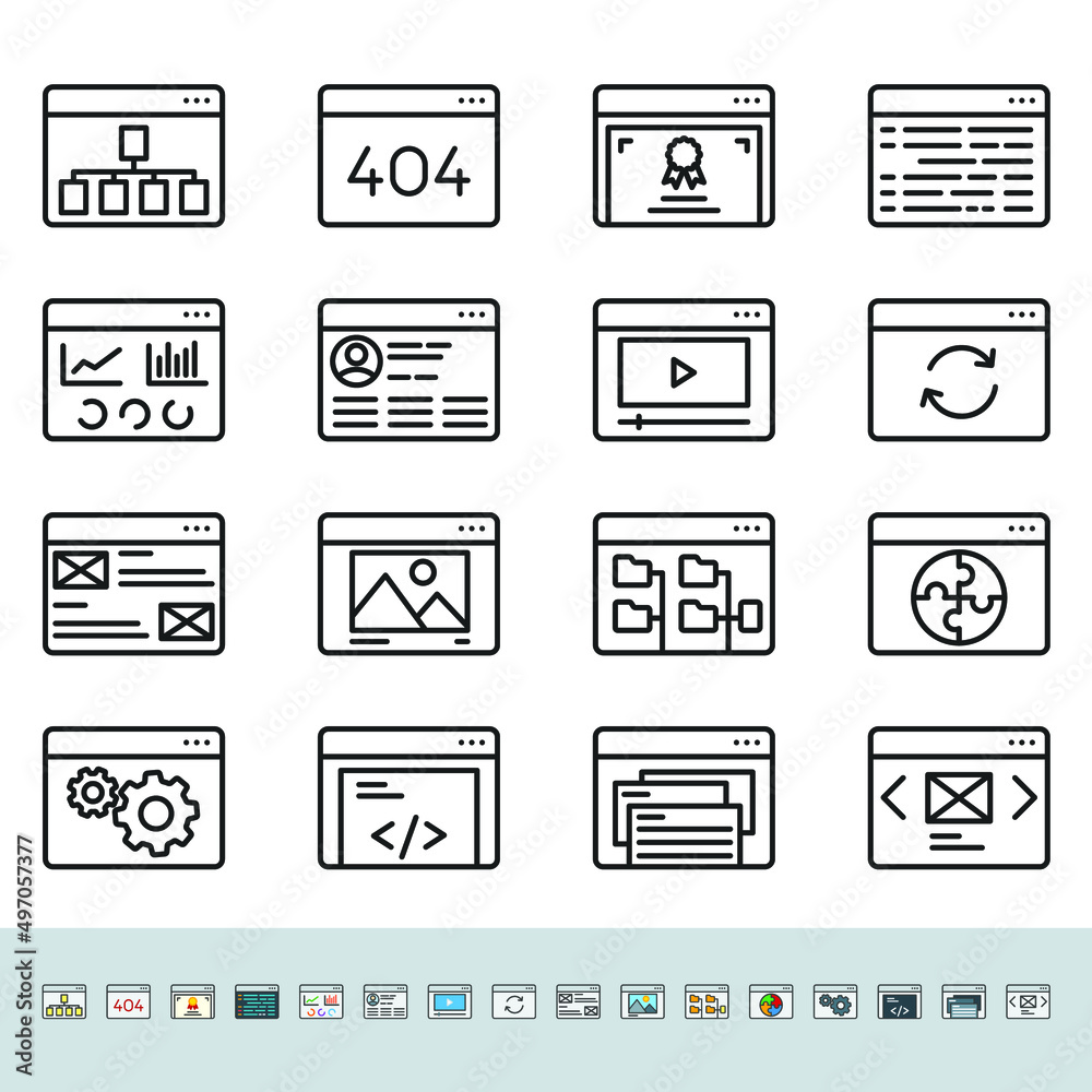 Wall mural vector linear icons. web site development.
