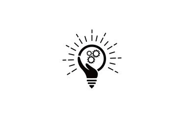 Light bulb and hand logo template. Creative idea vector design. Smart writer logotype