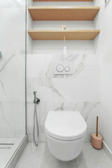 bathroom interior with white toilet and bidet