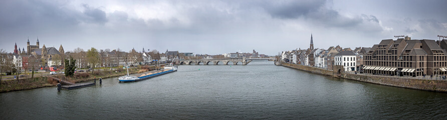 Fototapeta na wymiar Maastricht Limburg Netherlands. Sint servaas bridge. River Maas. Panorama.